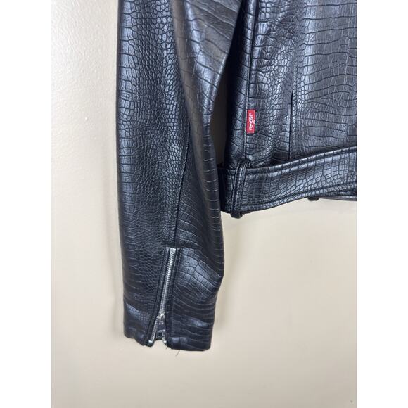 Levi’s Women’s Faux Leather Biker Jacket Small Black Crocodile Retro - Picture 6 of 14